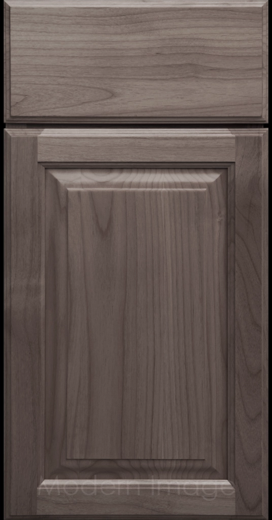 Truffle stained Hampton raised panel kitchen cabinets with flat slab drawer fronts.